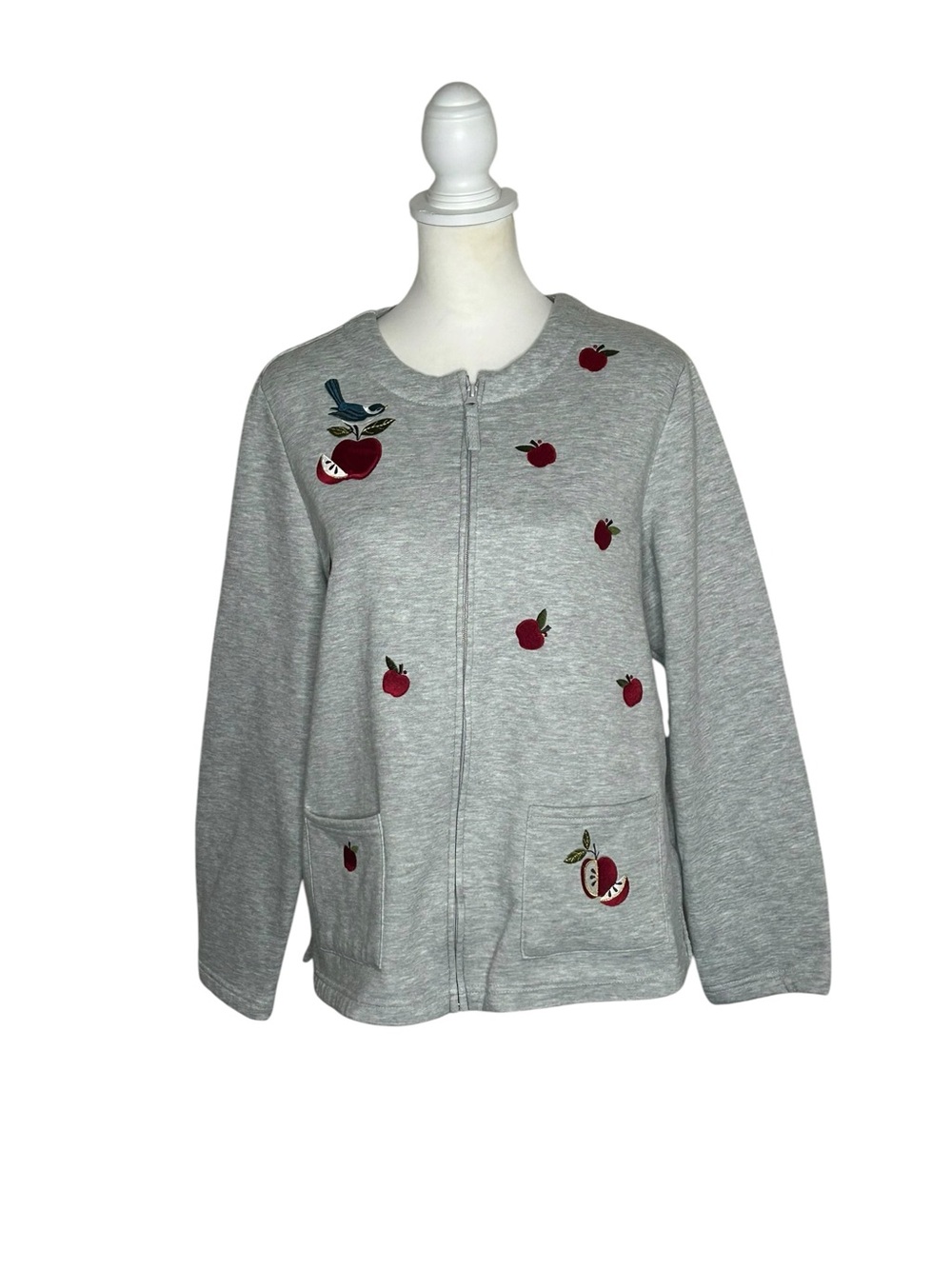 breckenridge Vintage Zip-Up Sweatshirt Apple Embroidery EUC Sz L Teachercore 90s